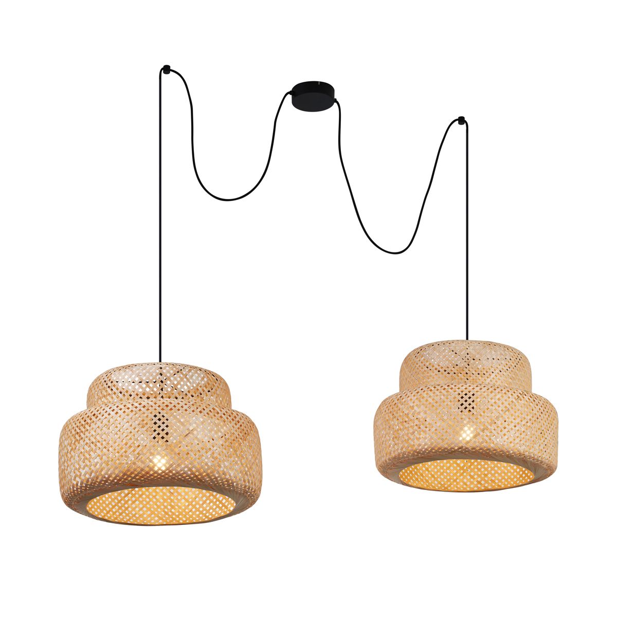 Japandi hanglamp zwart met bamboe 2-lichts - Kea