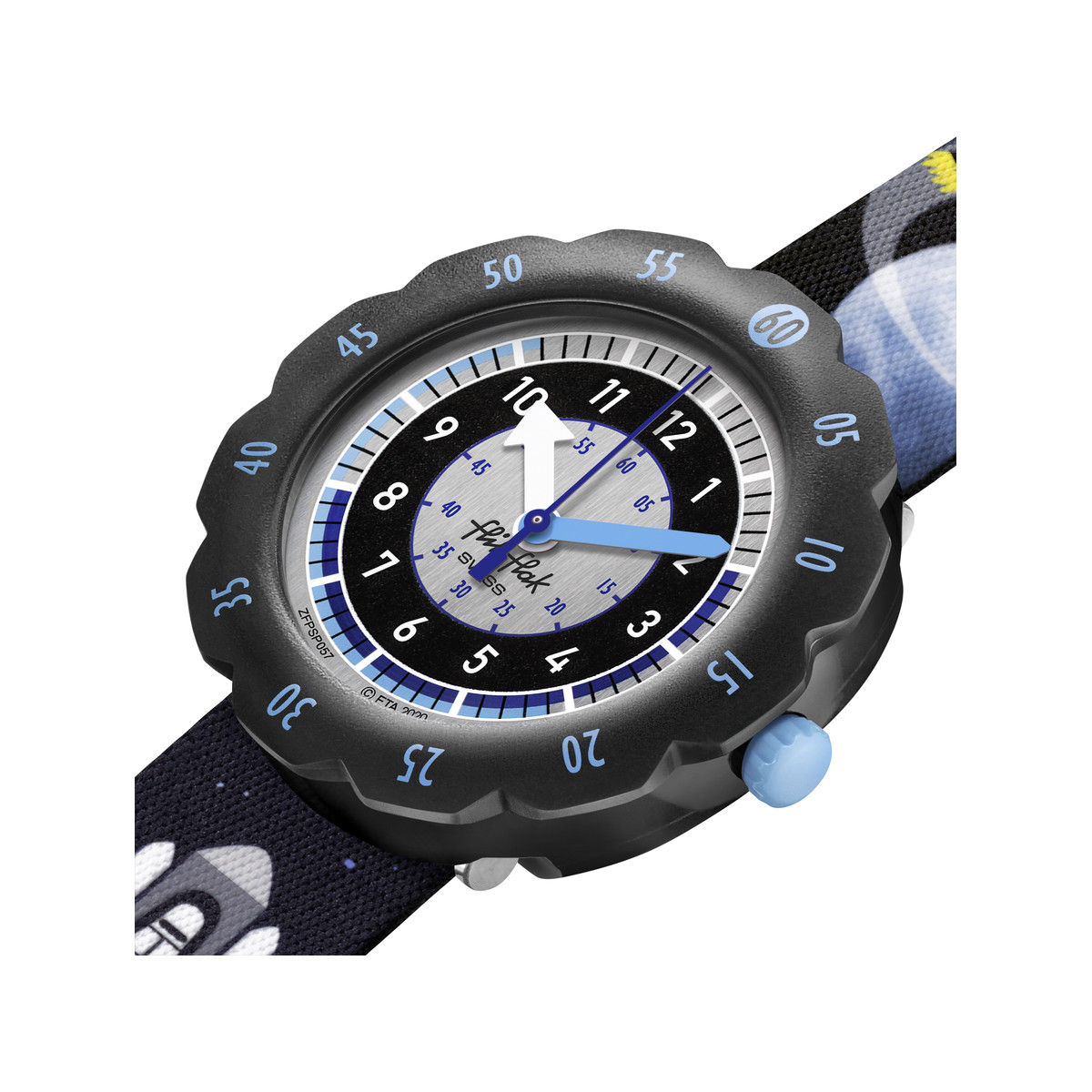 Montre FLIK FLAK Space trip Moon and back enfant plastique biosourcé bracelet PET recyclé noir