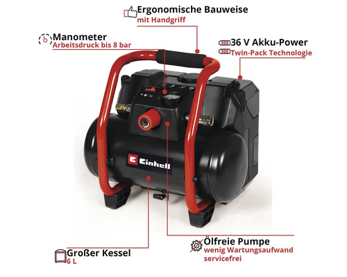 Einhell TE-AC 36/150 Li OF accucompressor. Accu en lader niet inbegrepen.