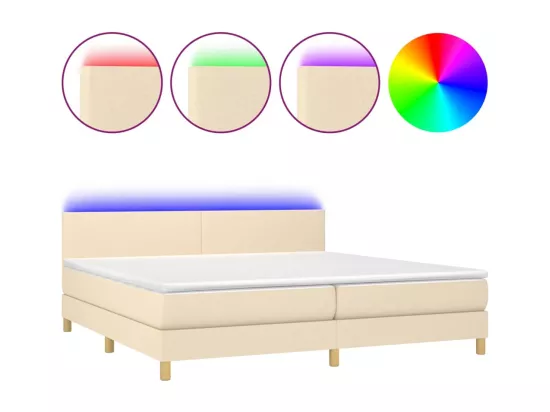 Sommier tapissier et matelas et LED Crème 200x200 cm Tissu