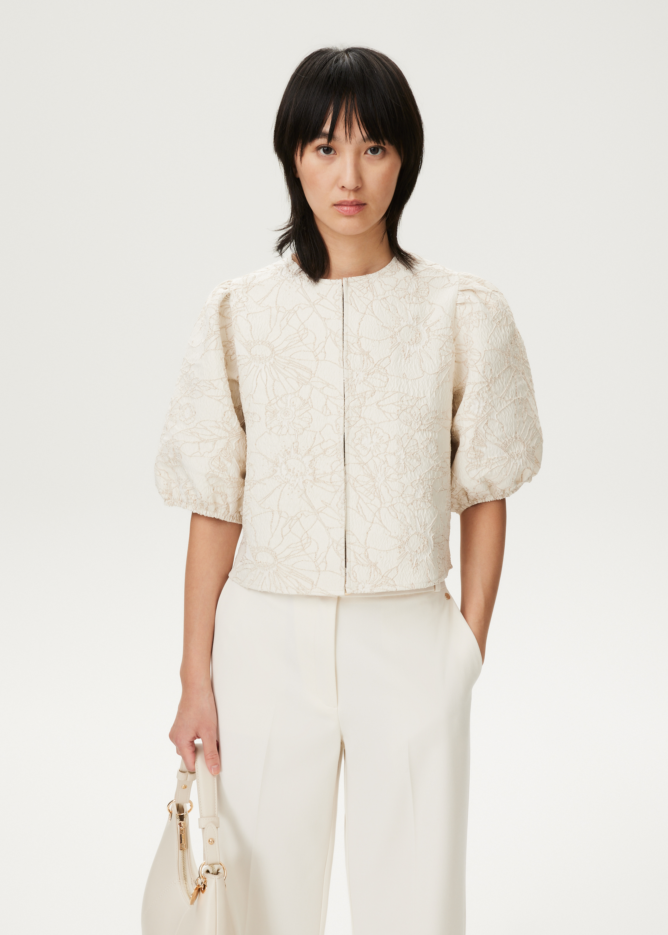 Jacquard blouse met pofmouwen