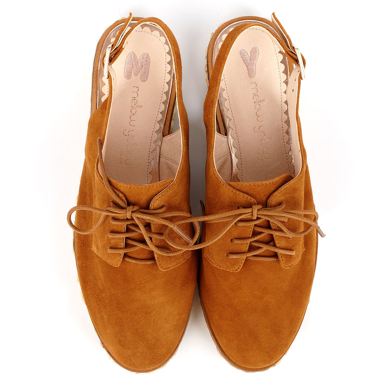 Mellow Yellow Derbies en Velours de Cuir camel