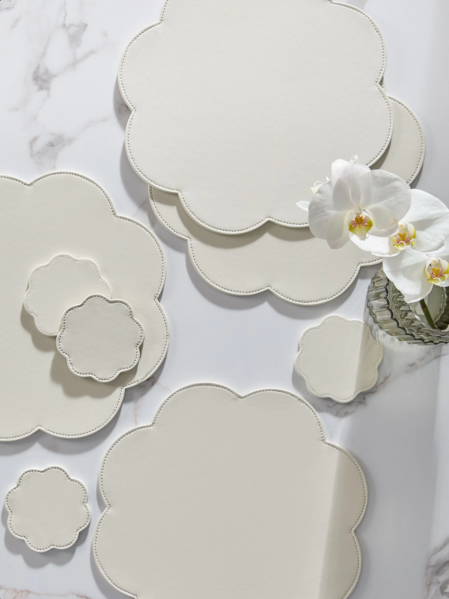 Set of 4 Flower Faux Leather Placemats and Coasters