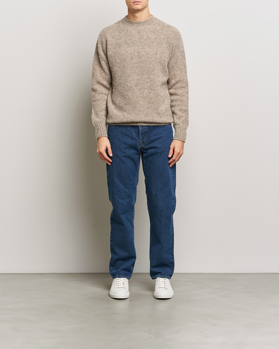 Sunspel Brushed Shetland Crew Neck Oatmeal Melange