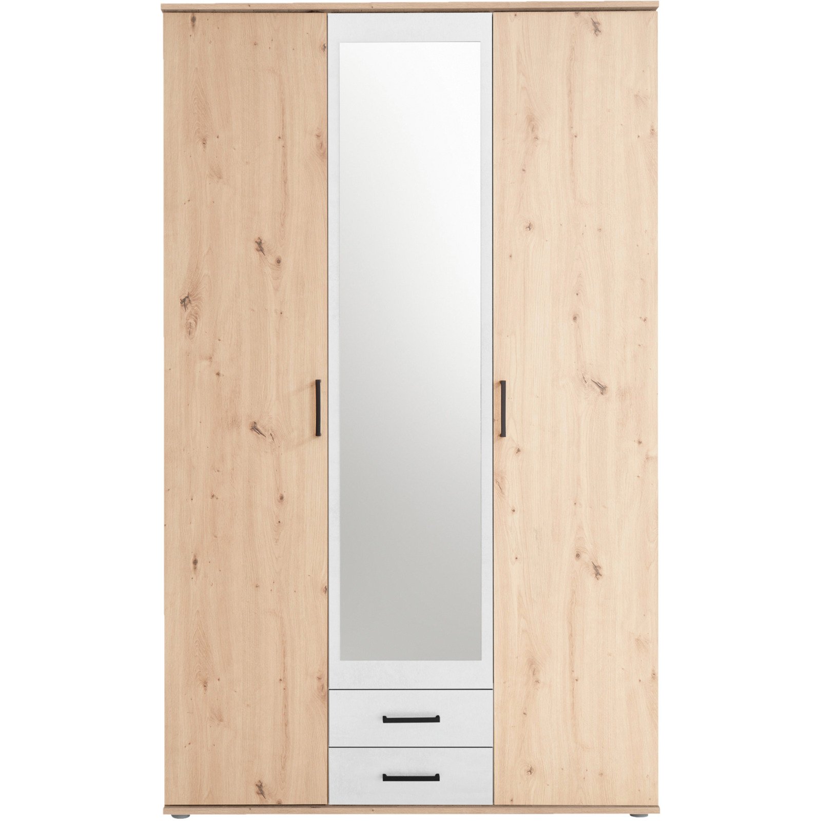 Drehtürenschrank Chicago Melamin Dekor Artisan/Weiss 120 x 97 x 54 cm, mit Spiegel