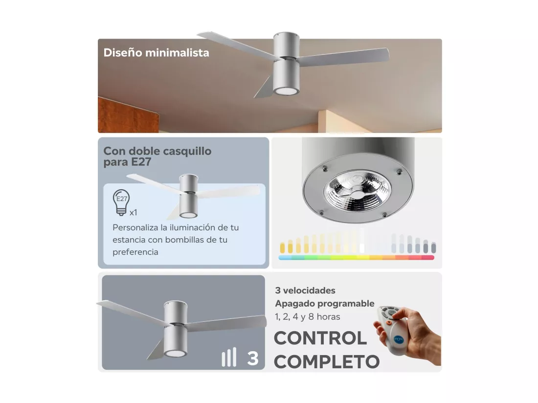 LEDS C4 Ventilateur du Plafond Ip20 Formentera E27 15W Gris Blanc