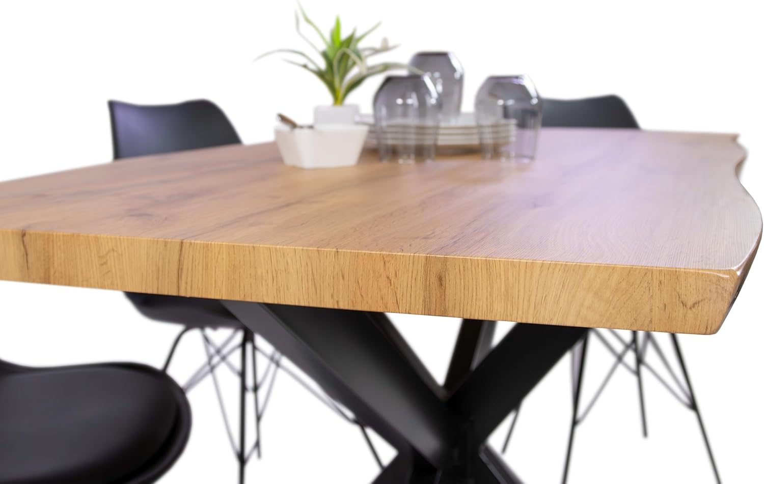 SAM Esstisch Josy | 140 x 80 cm | Holz Wildeiche-Optik | Spider-Gestell Metall schwarz | 40 mm Tischplatte mit Baumkante | Tisch für Esszimmer & Küche