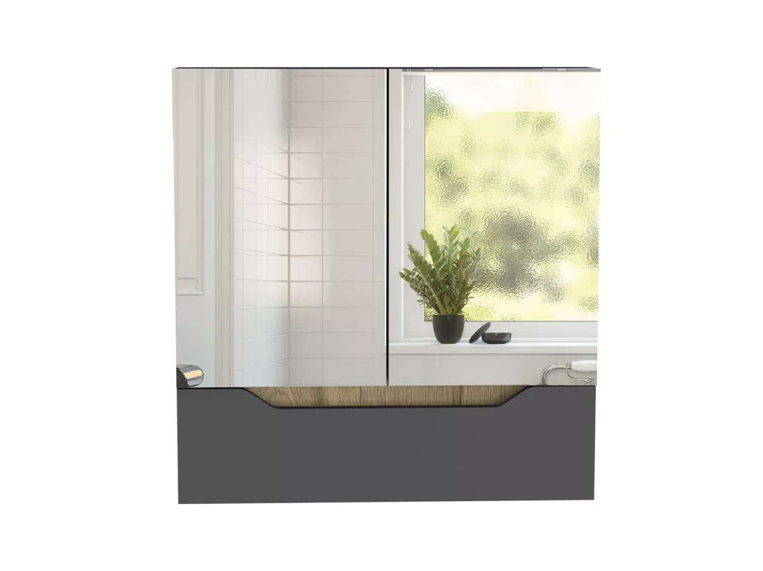 Salle de bain Laurent Wall Cabinet, avec deux portes et étagères internes, 62 cm à x 60 cm le x 15 cm P, plomb / dune