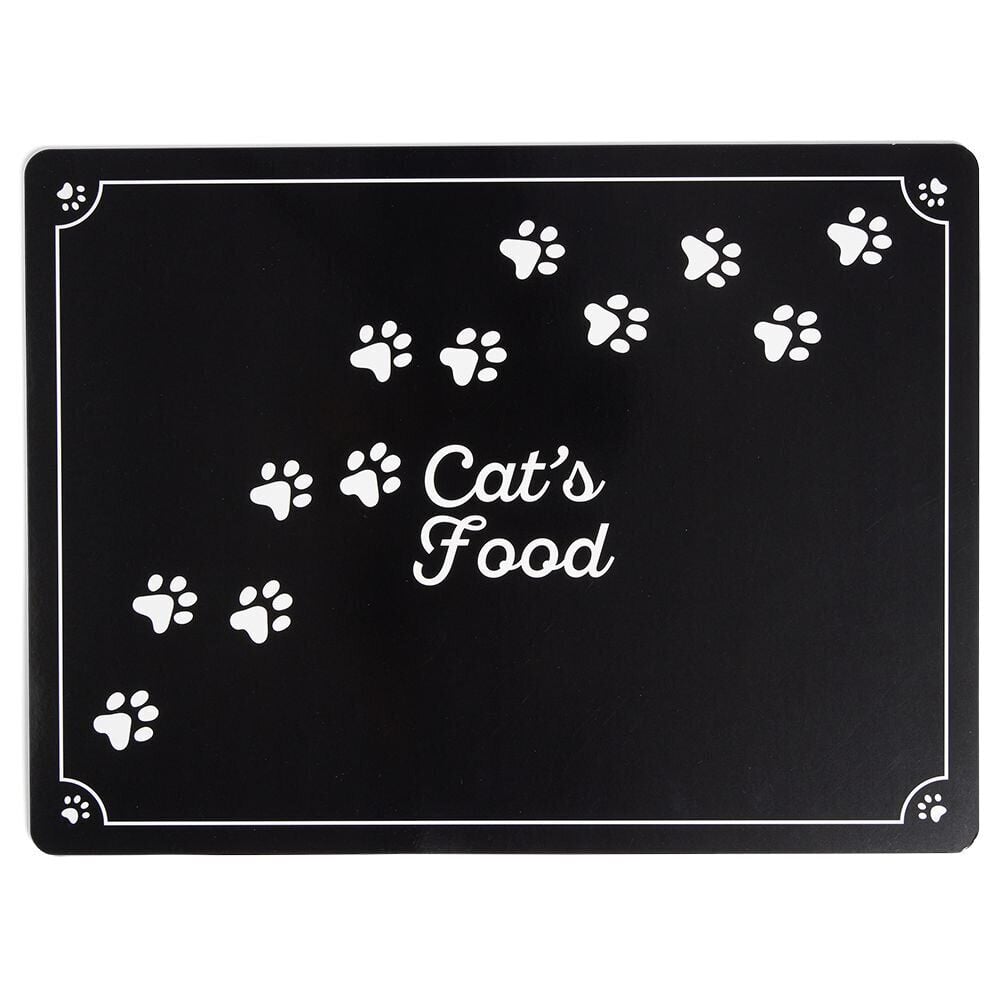 Tapis repose gamelle pour chat plastique imprimé - 43x32cm