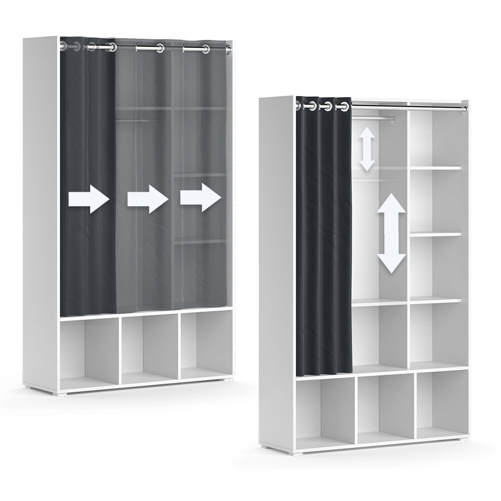 Vicco Kinderkleiderschrank Kinderzimmerschrank Kindergarderobe Luigi Weiß 106 x 178 cm modern Schrankregal Jugendzimmerschrank Organizer Vorhang Kleiderstange Fächer Aufbewahrung Spielzeugablage