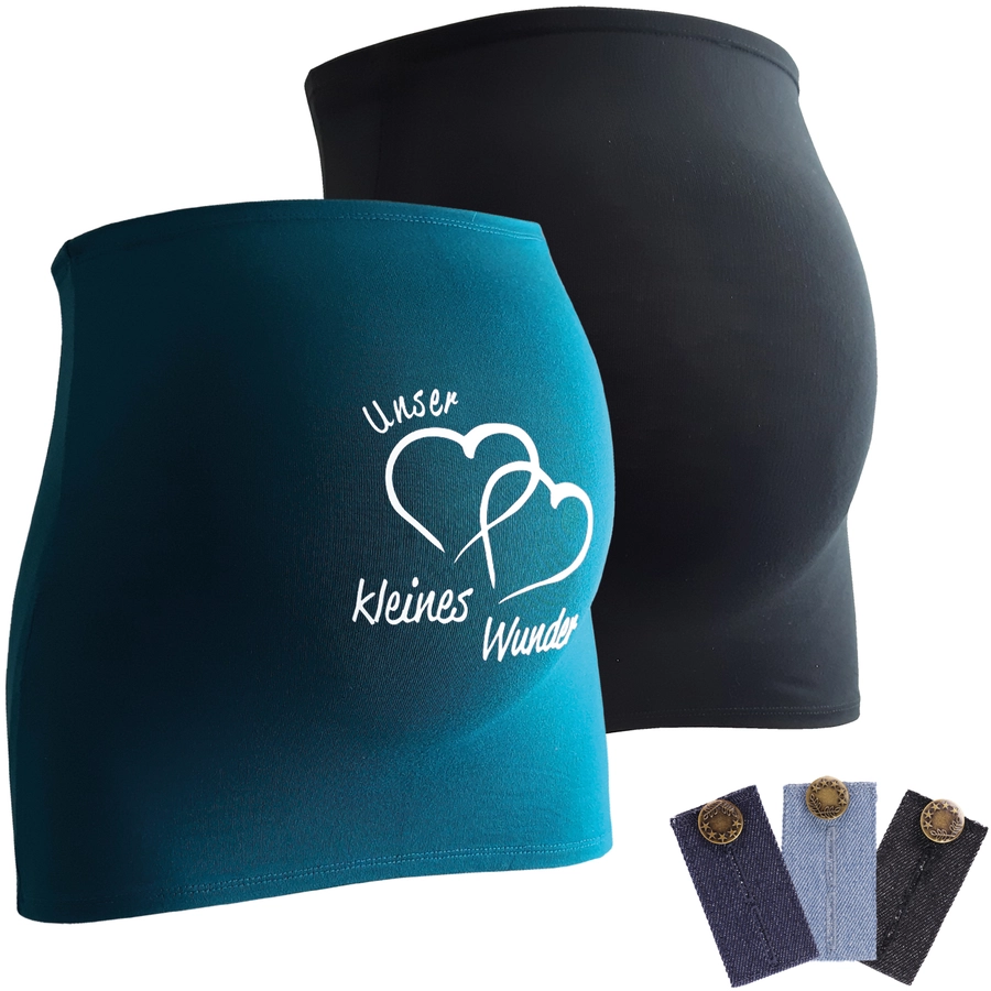mamaband Bauchband 2er-Pack  Unser kleines Wunder + 3er Pack Hosenerweiterung schwarzpetrol