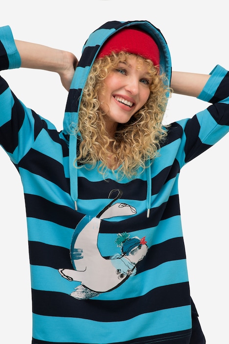 Hoodie, Ringel, Robben-Print, Kapuze, 3/4-Ärmel, OEKO-TEX