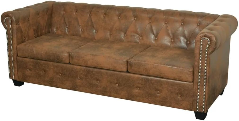 Chesterfield-Sofa 3-Sitzer Kunstleder Braun