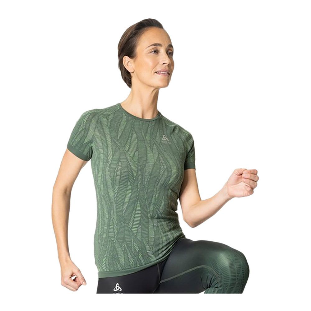 Odlo ZEROWEIGHT CERAMICOOL - Maillot Femme camping green space dye