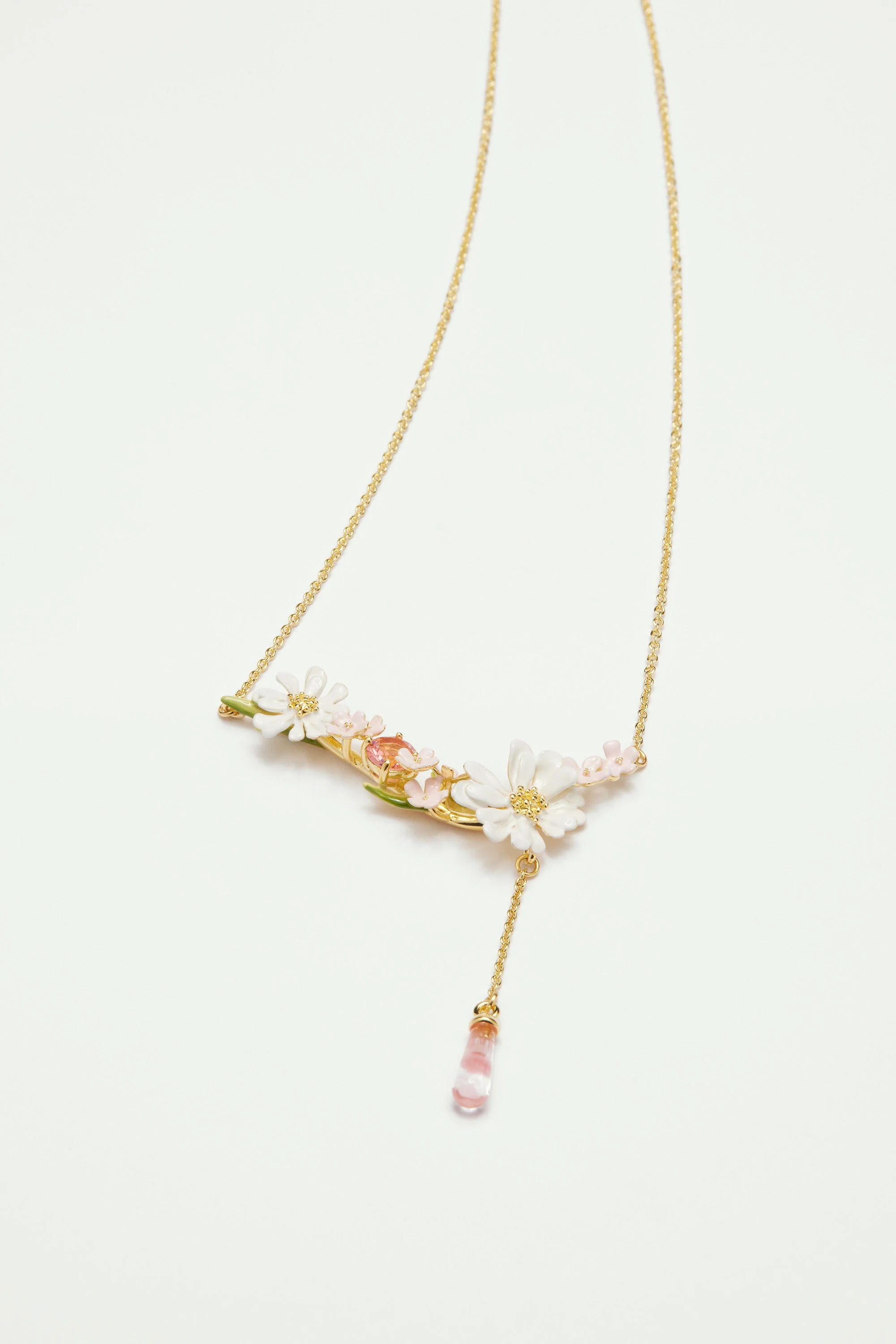 Collier plastron bouquet de fleurs et perle | Blanc