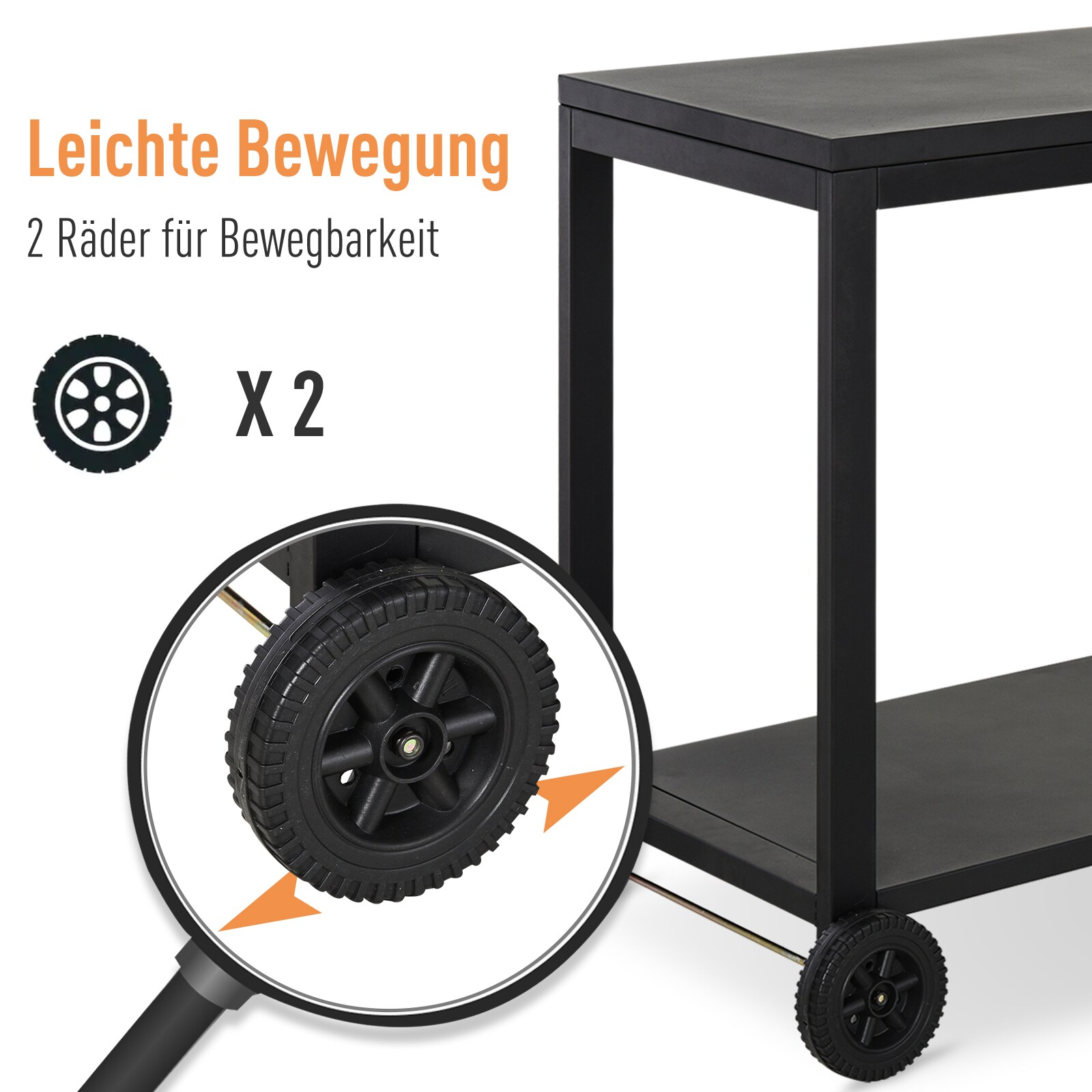HOMCOM Beistelltisch auf Rollen schwarz 128 x 46,5 x 86,5 cm (BxTxH)