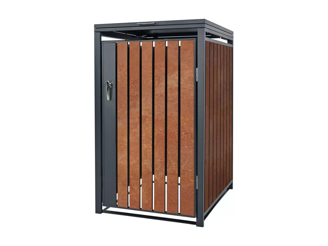 Abri pour poubelle 240 L 1T conteneur à déchets acier corten 68 x 80 x 116,3 cm