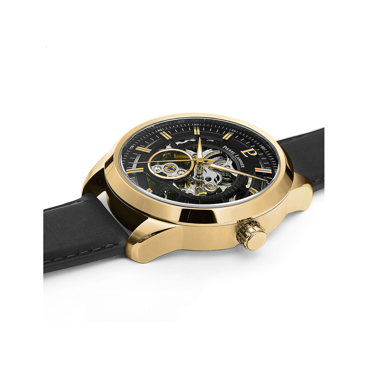 Montre PIERRE LANNIER Automatic homme automatique acier  bracelet cuir noir
