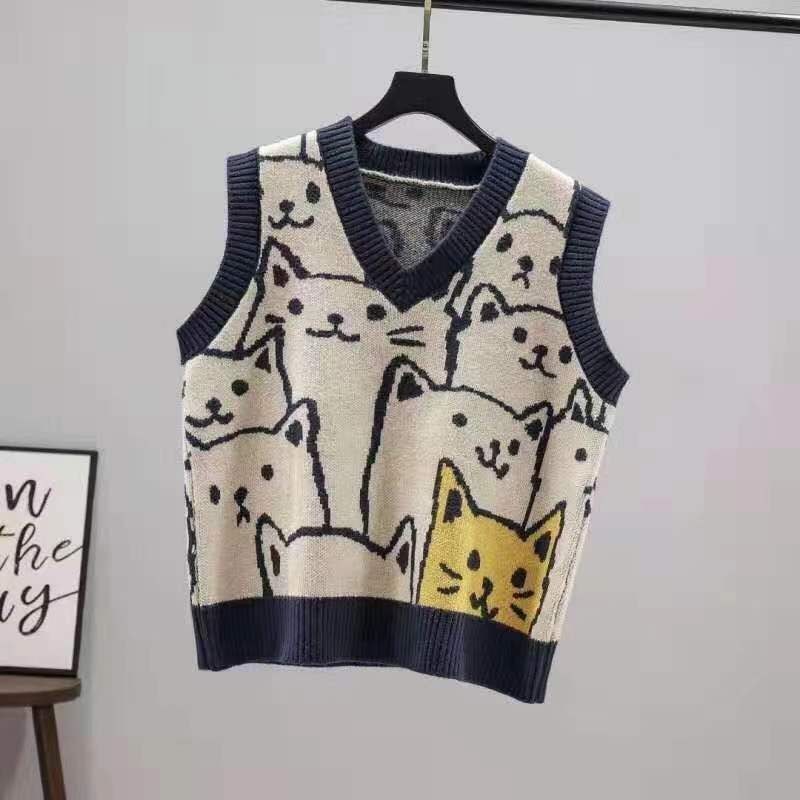 Muezz - V-hals kattenprint trui vest