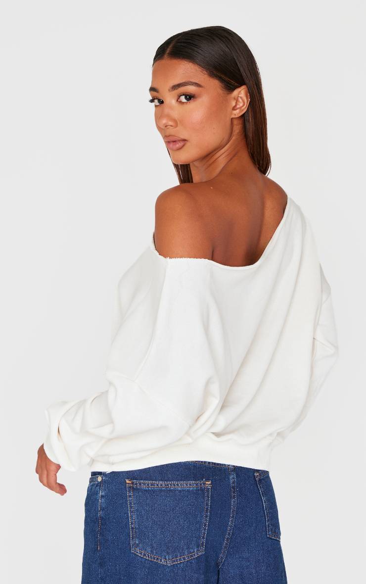 Crème Sweat-shirt Surdimensionné À Épaule Dénudée