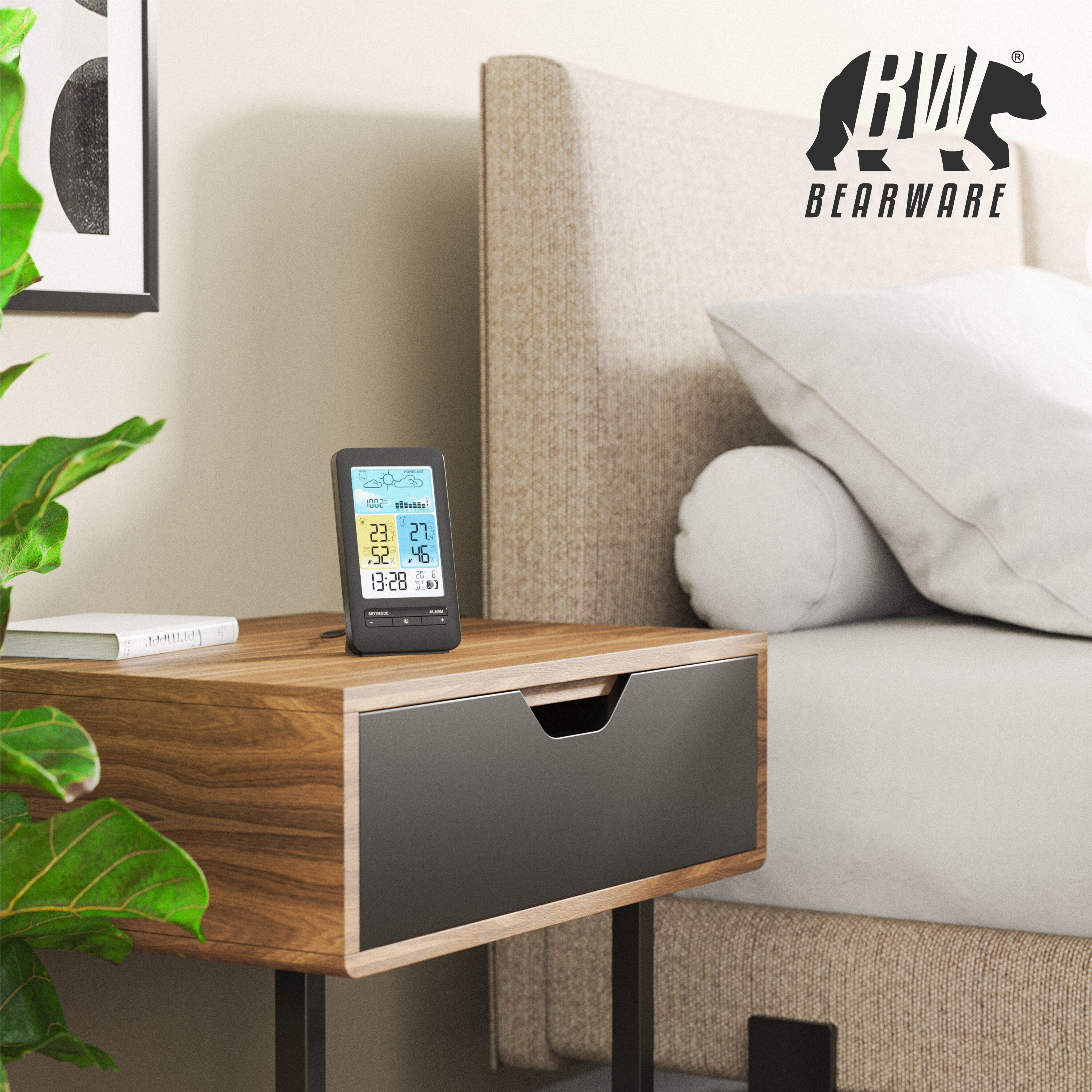 BEARWARE - Wetterstation Funk mit Farbdisplay und Außensensor - DCF Signal - DST - Innen und Außentemperatur - Temperaturwarnung Alarm Frostalarm