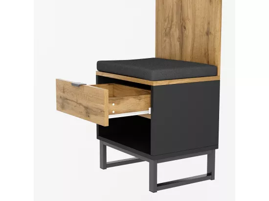Vestiaire avec tabouret à chaussures + coussin - avec tiroir - Naturel
