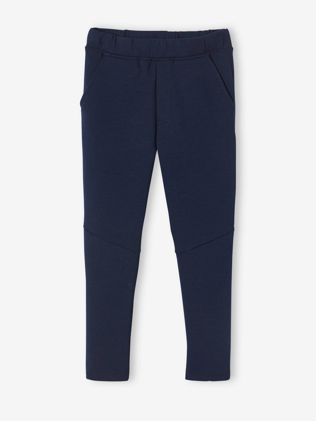 Calças de fato de treino lisas azul-escuras para meninos com estampas.
