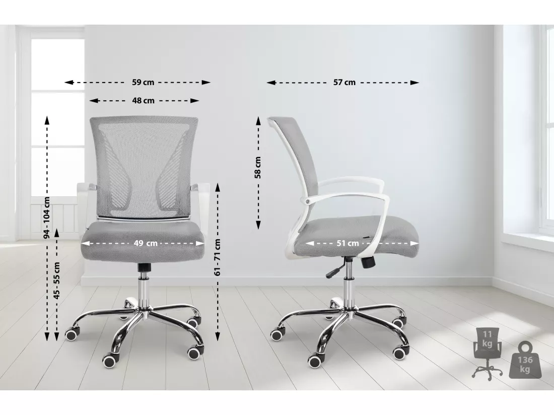 Chaise de bureau - Microfibre & Métal - Gris clair - Tracy