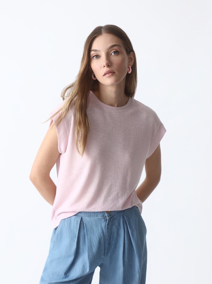 Camiseta texturizada de manga curta - Rosa