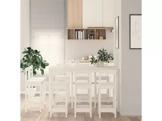 Ensemble de bar 9 pcs Blanc Bois de pin massif