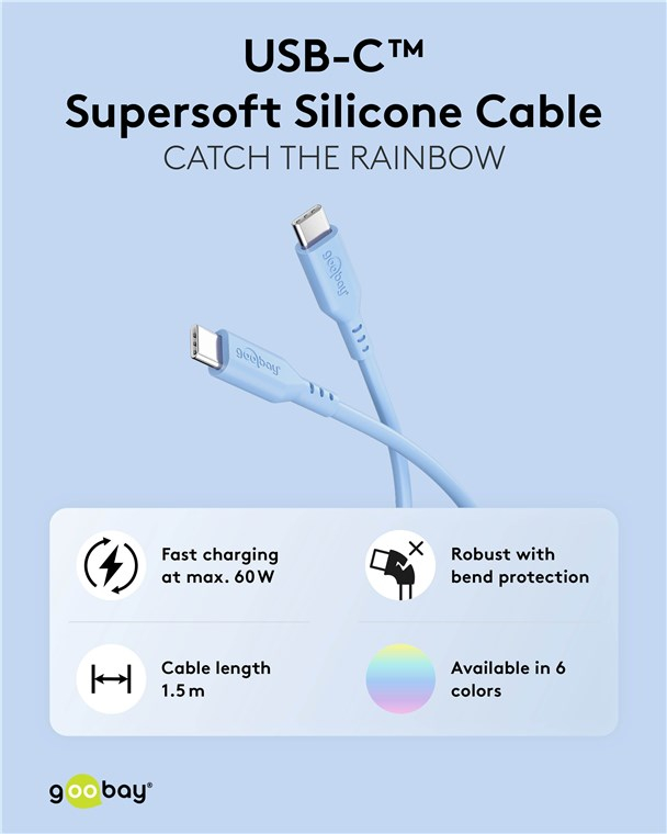 (1.5 m) 60W USB C auf USB C Silikon Ladekabel Fast Charge Datenkabel (77741) - Blau