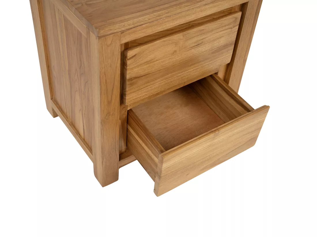 Table de chevet 2 tiroirs en bois de teck - Coloris : Naturel - ALEMIA