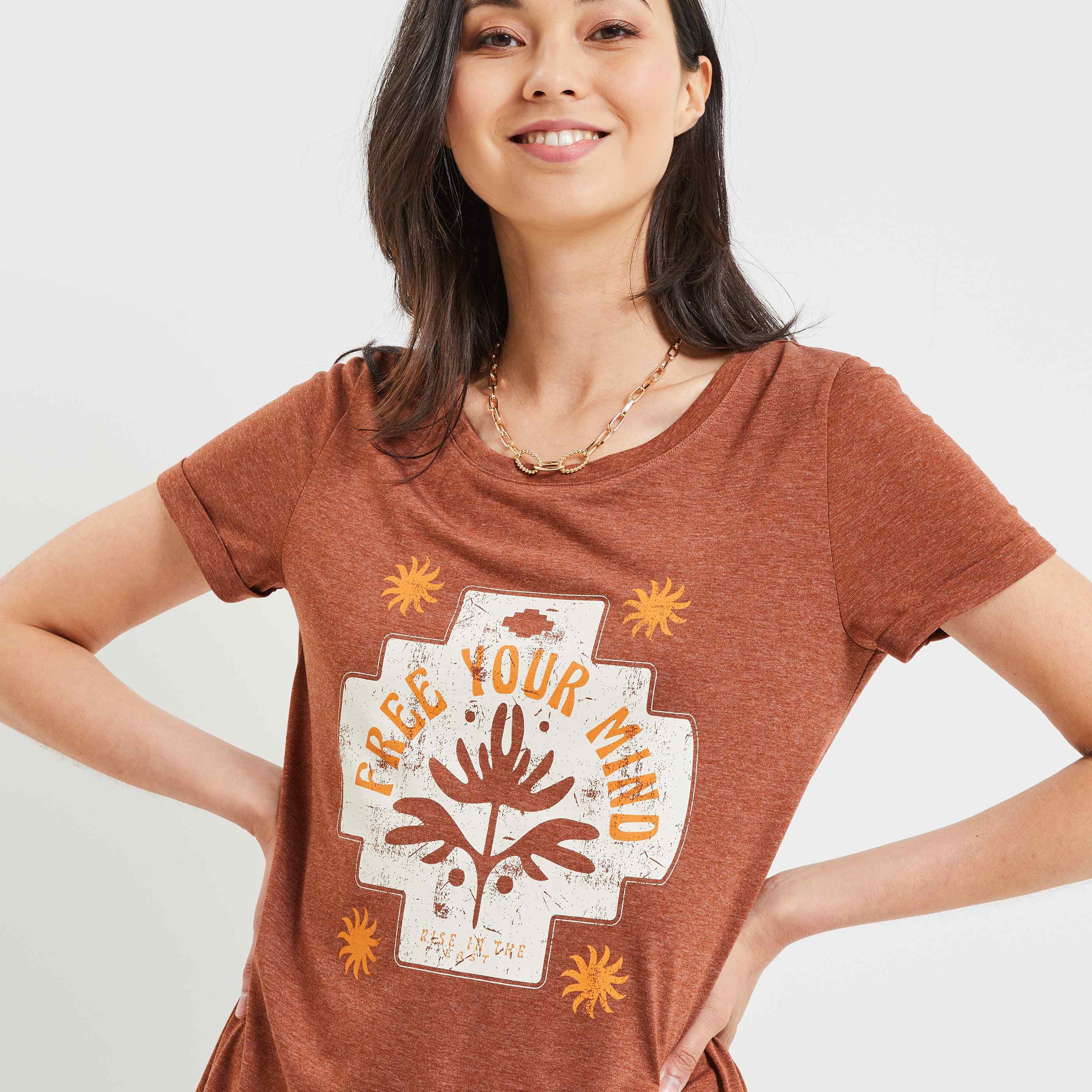 Tshirt imprimé femme - MARRON