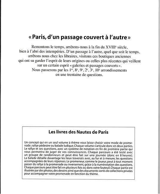 LES NAUTES DE PARIS - PARIS D UN PASSAGE COUVERT A L AUTRE