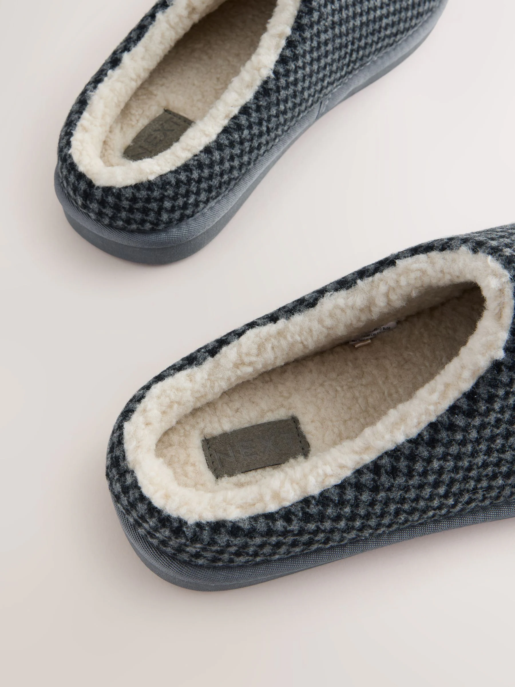 Grijs/marineblauw - Pantoffelmuiltjes met ruitjes
