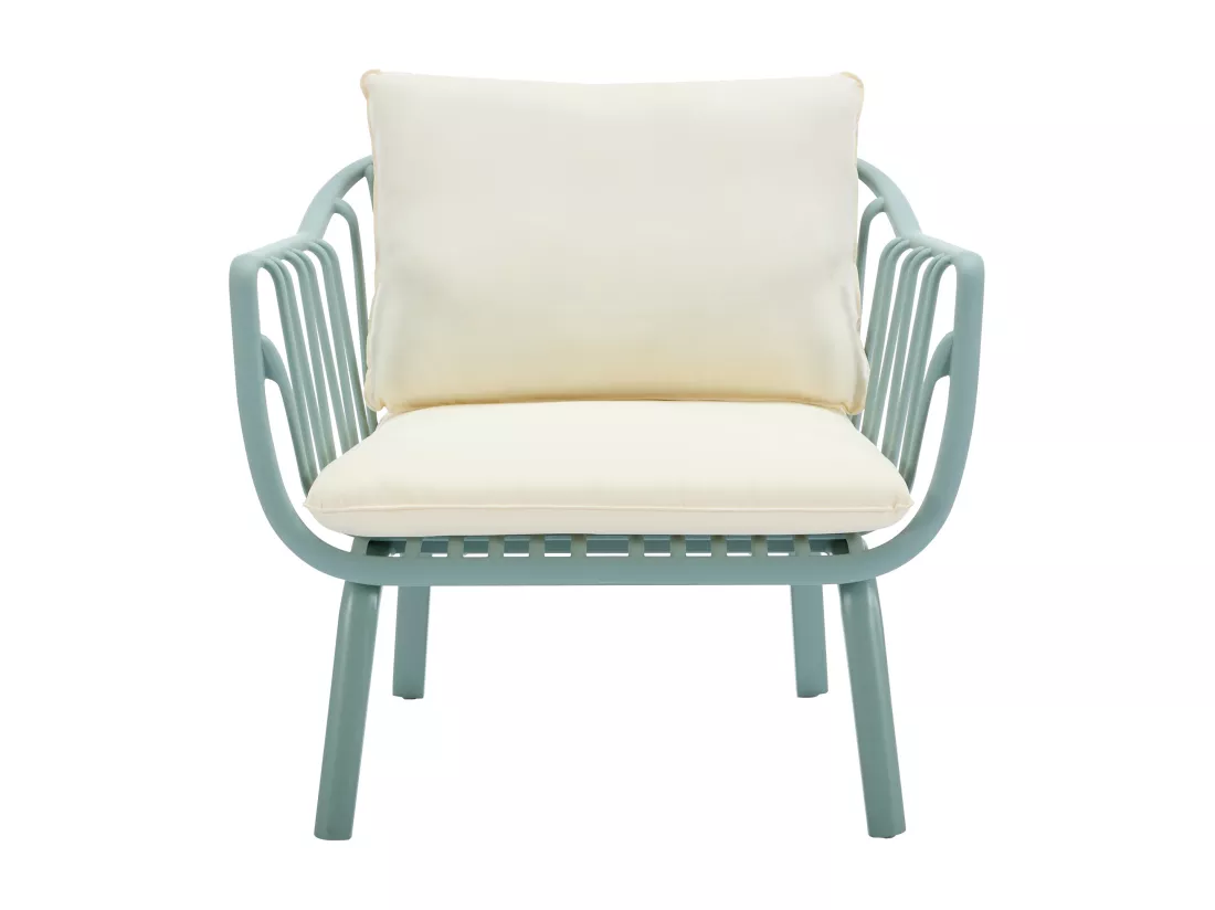 Salon de jardin en polypropylène et métal : un canapé 2 places, 2 fauteuils et 2 tables basses - Vert amande - LOYNA de MYLIA
