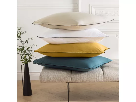 Lot de 2 taies d'oreiller unies en coton finition bourdon beige 50x70cm