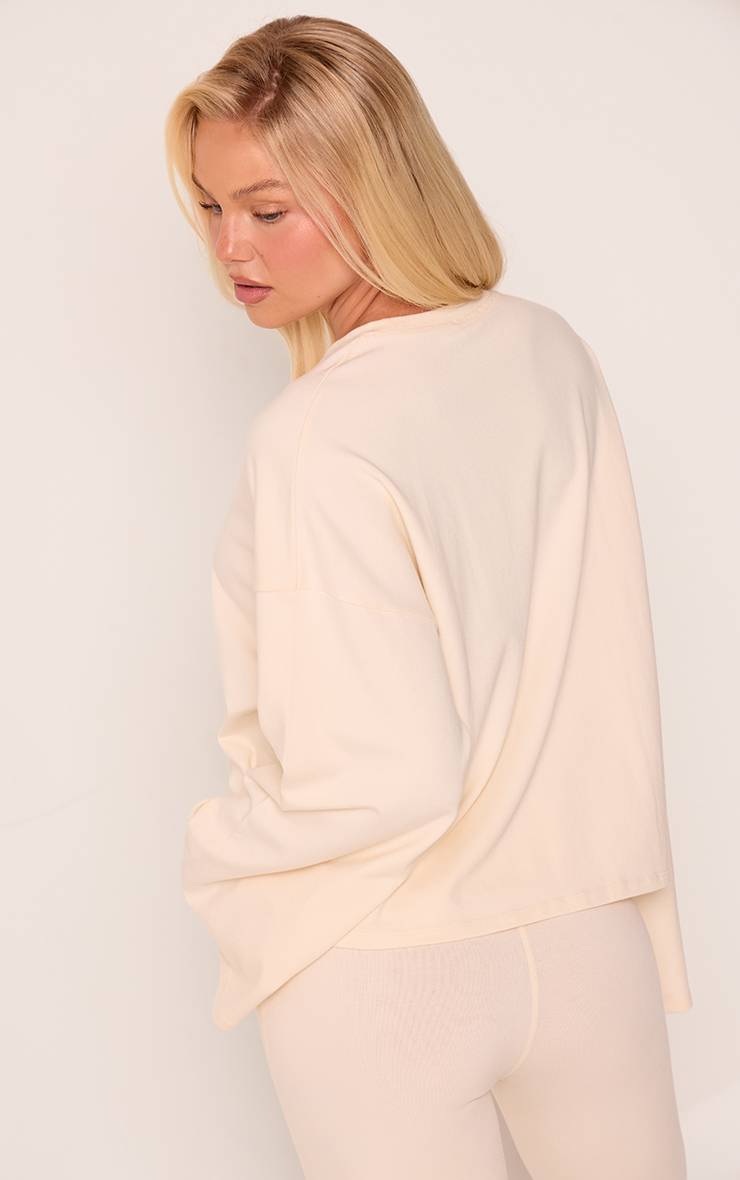 Crème Sweat-shirt En Coton Doux À Manches Longues
