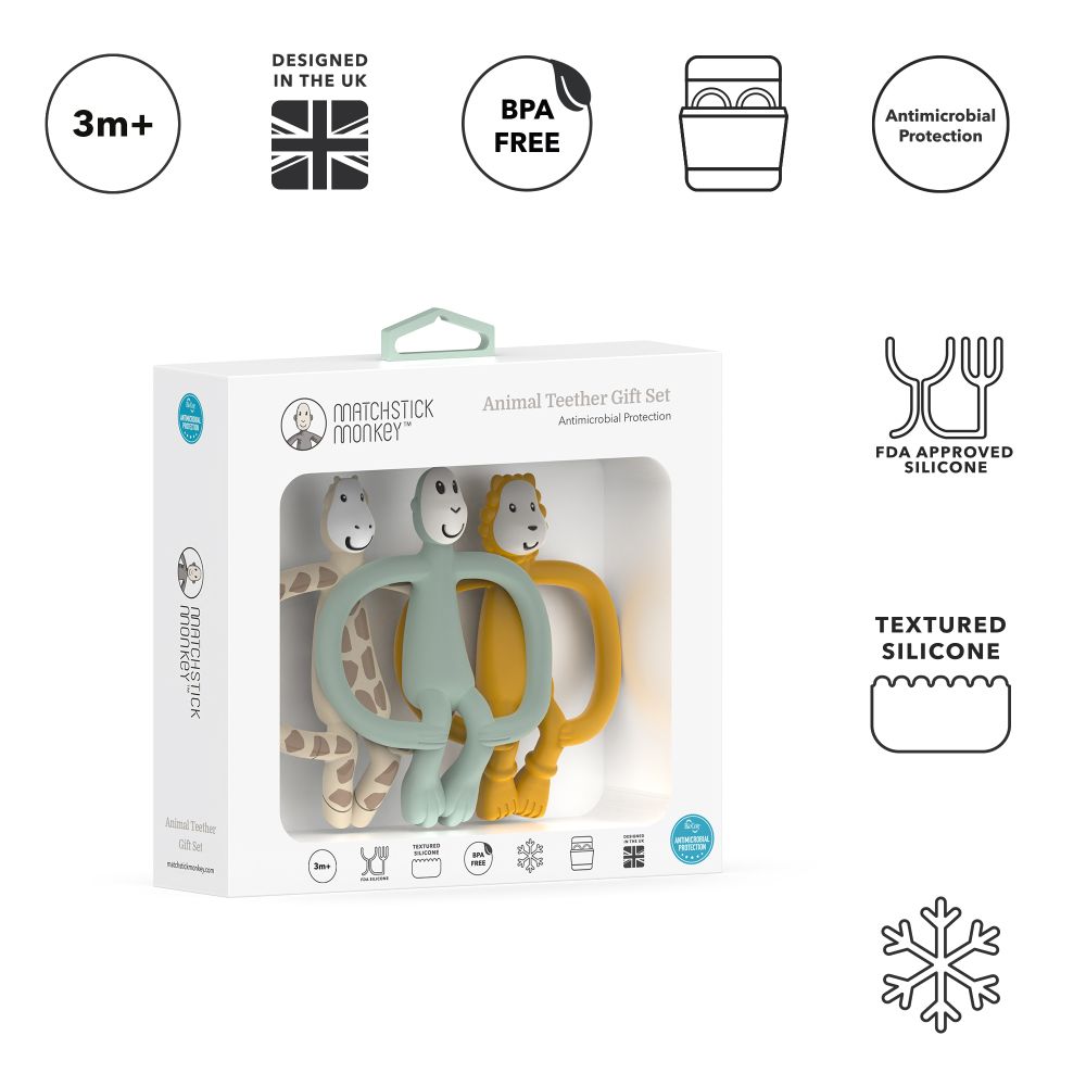 Matchstick Monkey Geschenkset Beißringe 3er Pack - Ludo Löwe, Gigi Giraffe & Affe