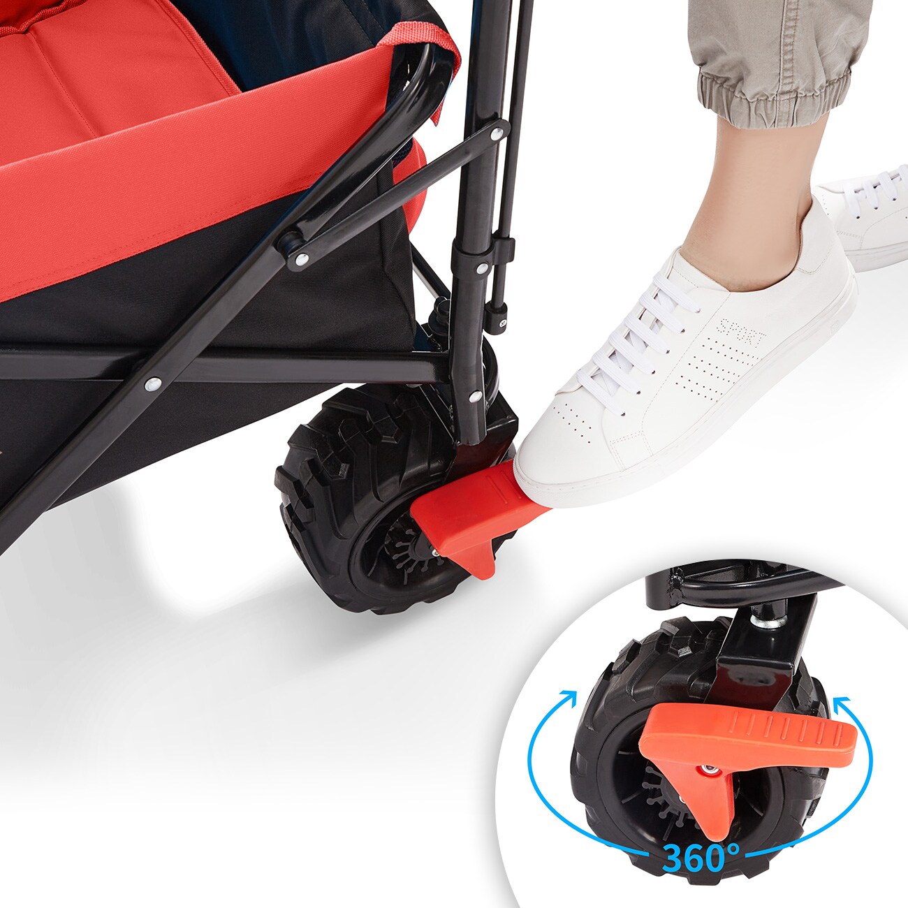 SAMAX Faltbarer Bollerwagen Offroad mit Dach - Schwarz / Rot