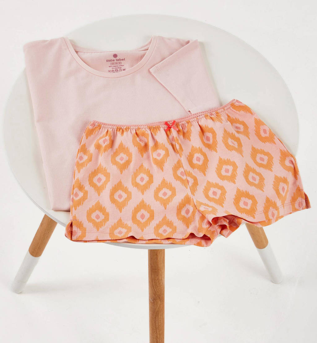 Little Label shortama met all over print roze/oranje