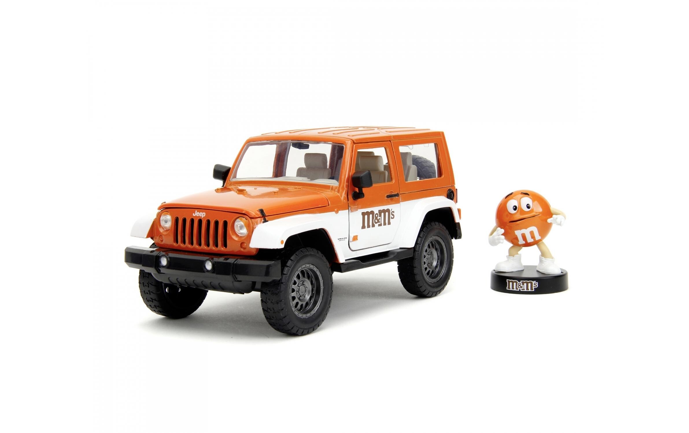 Jeep Wrangler 2007 M&Ms 1:242007 Jeep Wrangler Modellauto mit Orange M&M Figur