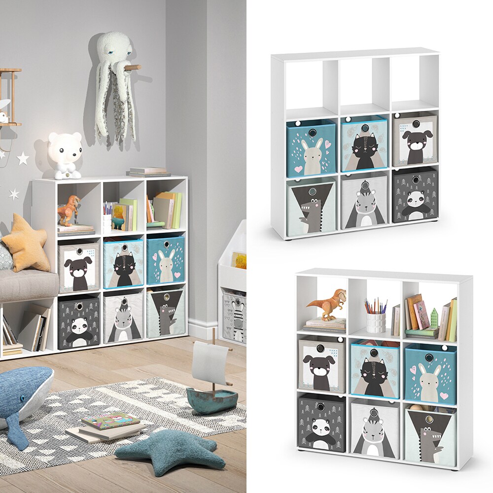 Würfelregal Raumtrenner Standregal Nove Weiß 9 Fächer Kinder-Faltboxen Vicco