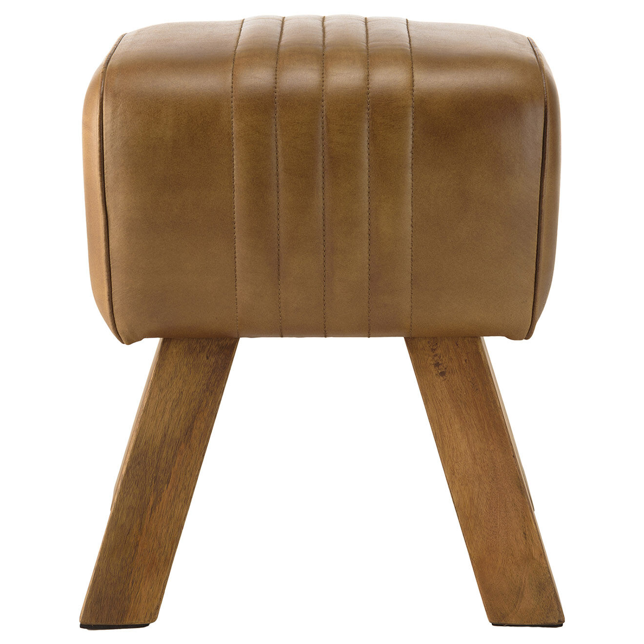 Macabane Tabouret matelassé en Cuir pieds inclinés en Manguier marron - 41x31x49 cm