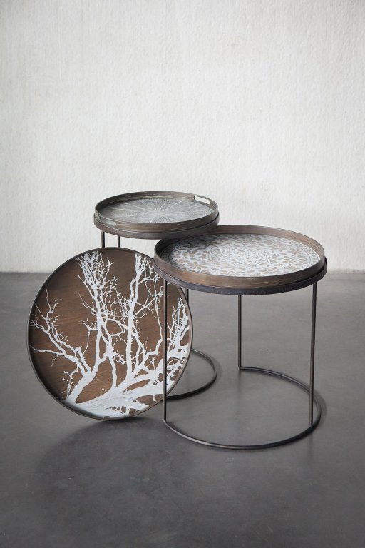 Ethnicraft Tray round bijzettafel S/L set van 2