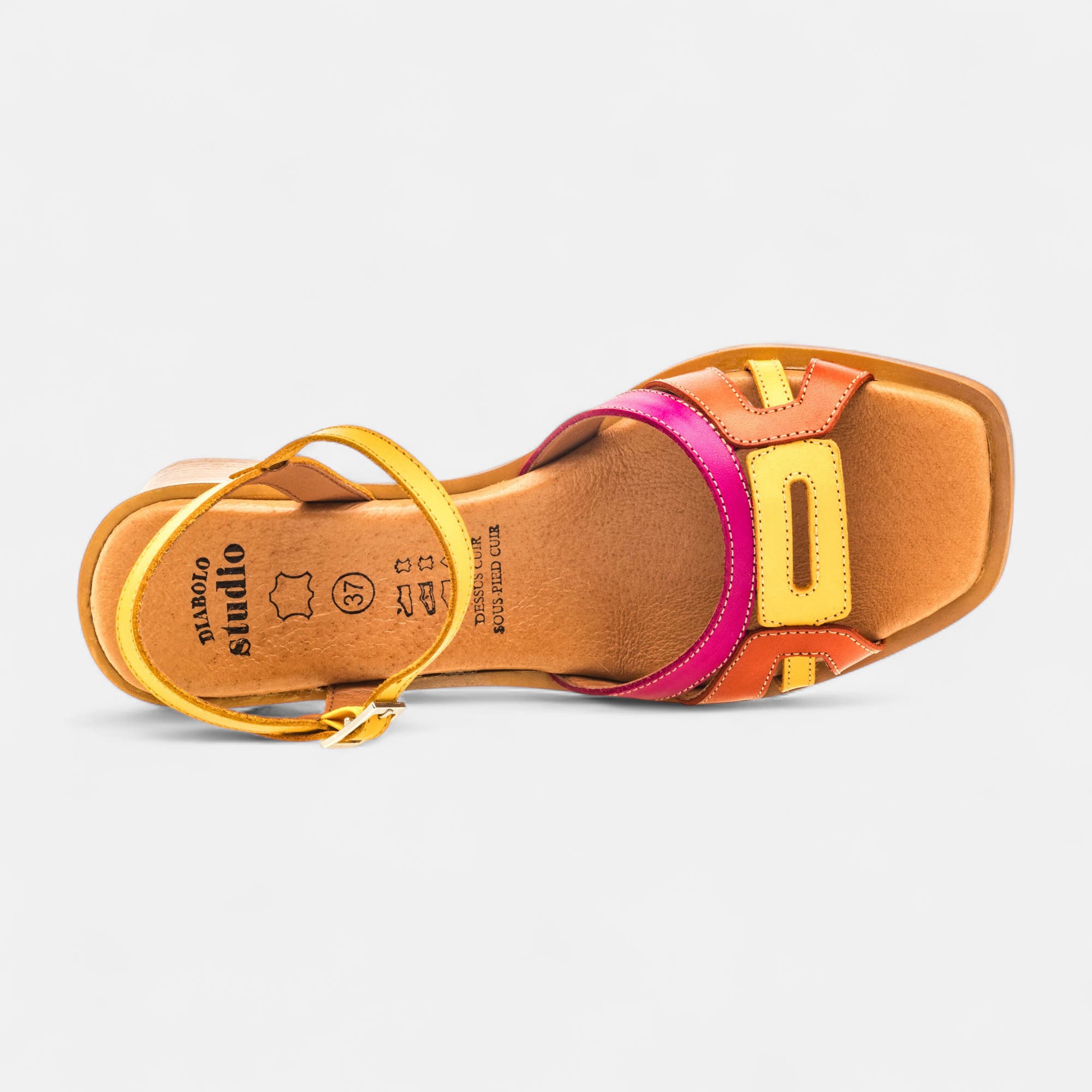 Nu-pieds à talon Femme en cuir jaune