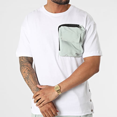 Ensemble Tee Shirt Poche Et Pantalon Jogging F22-909T Blanc Turquoise