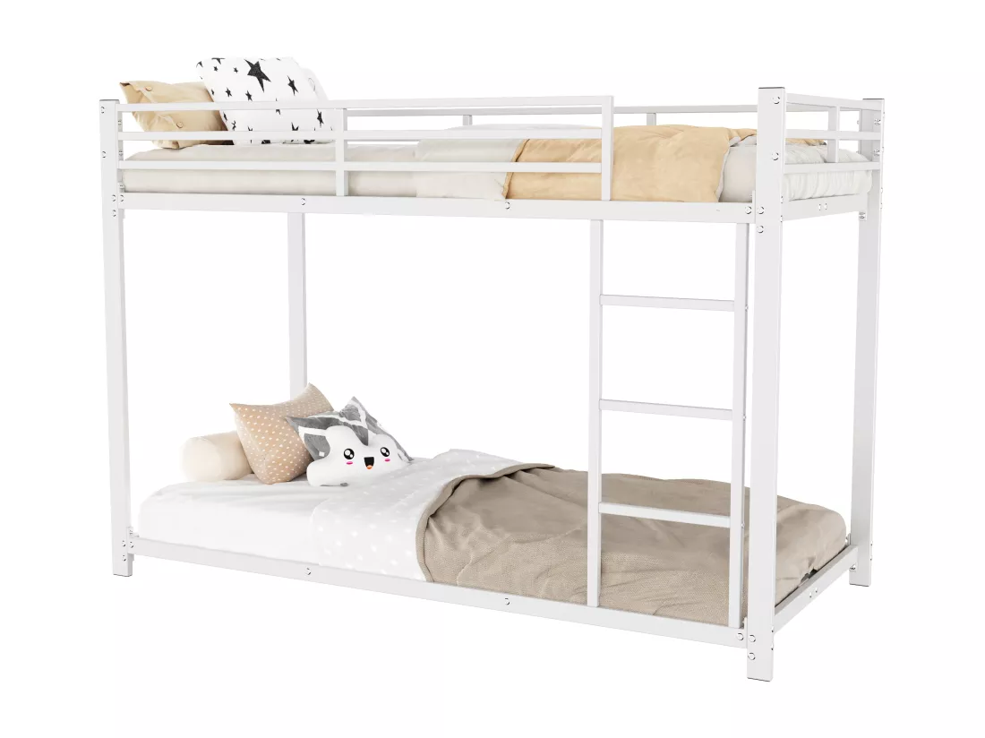 Lit superposé pour enfant 90x200cm en fer - Blanc