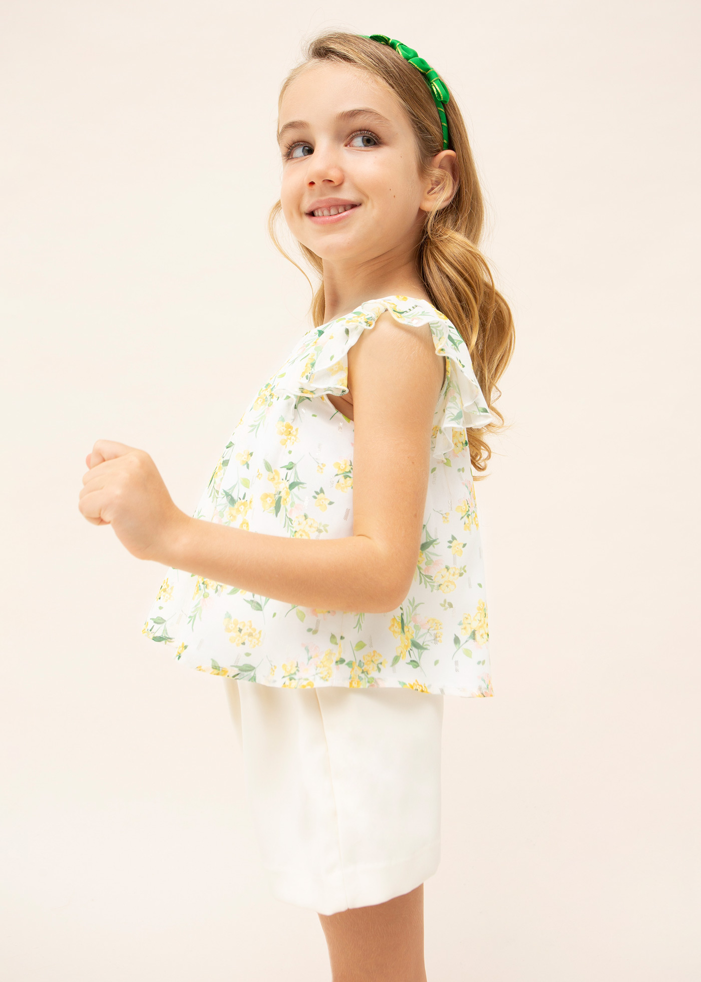 Blusa sem mangas com estampa de chiffon para meninas