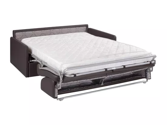 Canapé 4 places convertible express en simili marron - Couchage à lattes larges 160 cm - Matelas 14 cm CALIFE